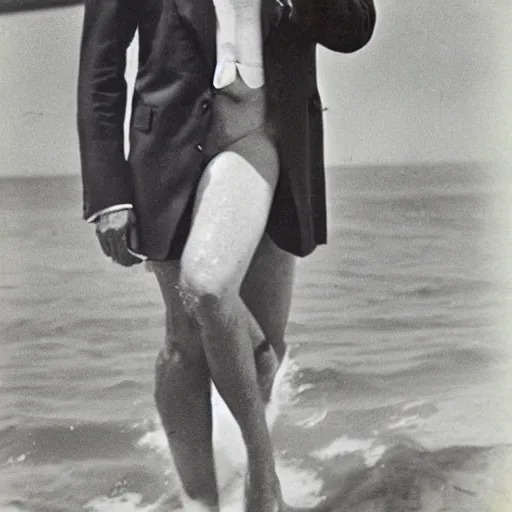 Image similar to donald trump wearing an old fashion bathing suit swimsuit, 1 9 2 0 s