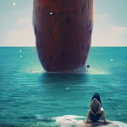 Prompt: a giant body on the seashore, artistic, beeple.