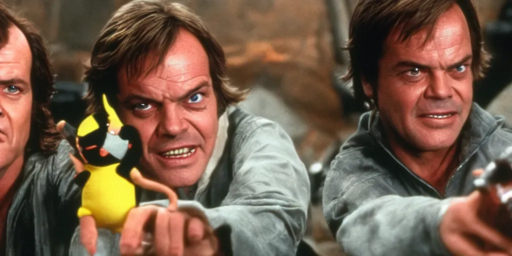 Image similar to Jack Nicholson plays Luke Skywalker and fights Darth Pikachu