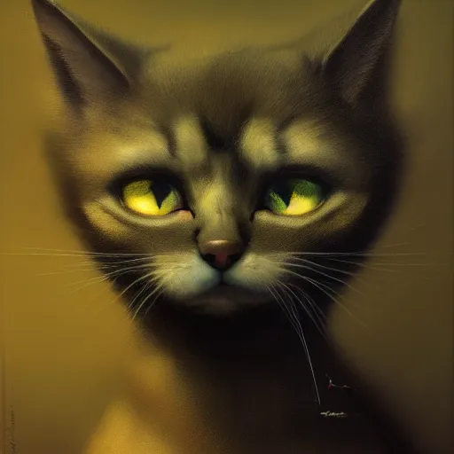 Image similar to a portrait of a gang affiliated kitten, anatomically correct, beautiful perfect face, oil painting, matte, black background, volumetric dynamic lighting, highly detailed, cinematic lighting, unreal engine, 8 k, hd, by beksinski