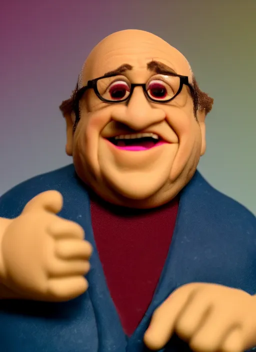 Prompt: portrait of danny devito claymation, photorealistic, f 1. 8, soft lightning, high detail, 8 k, action figure