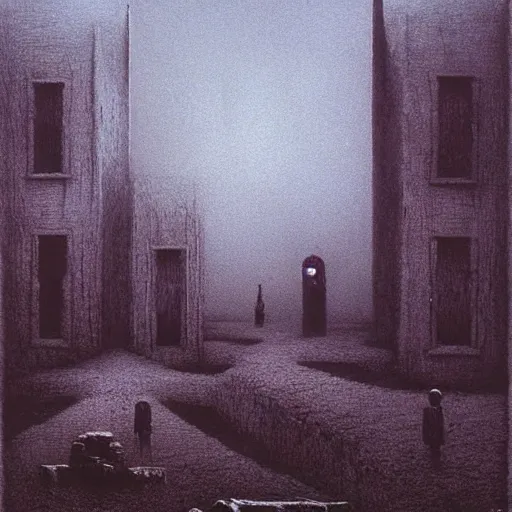 Image similar to eerie town by Beksinski