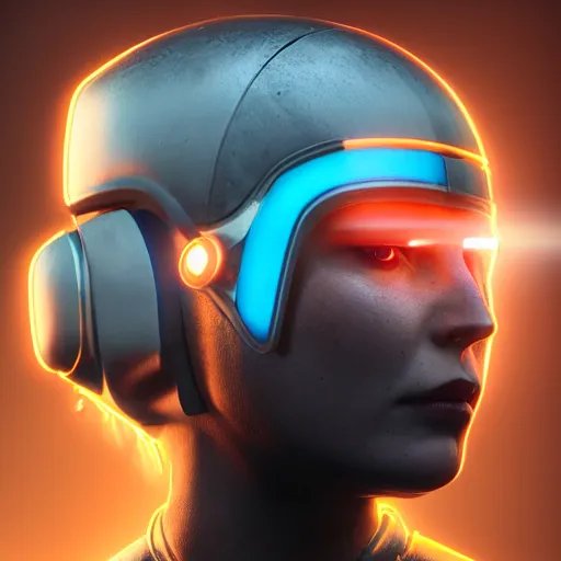 Image similar to portrait of a cyborg woman in white sci - fi helmet stylized as cyberpunk 2 0 7 7 style game design fanart by gervasio canda, greg rutkowski, shishkin, neon glow, volumetric illumination, ray tracing, cryengine, hdr render in unreal engine 5