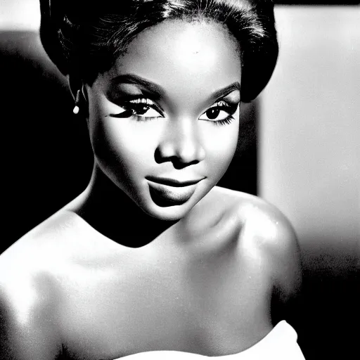 Image similar to black and white photo of a beautiful and elegant 1 9 6 5 young black actress