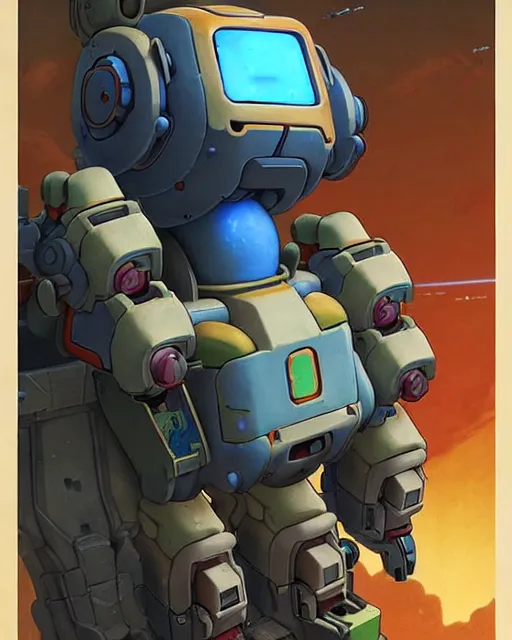 Image similar to bastion the friendly robot from overwatch, with his pet bird, character portrait, portrait, close up, concept art, intricate details, highly detailed, vintage sci - fi poster, retro future, in the style of chris foss, rodger dean, moebius, michael whelan, katsuhiro otomo, and gustave dore