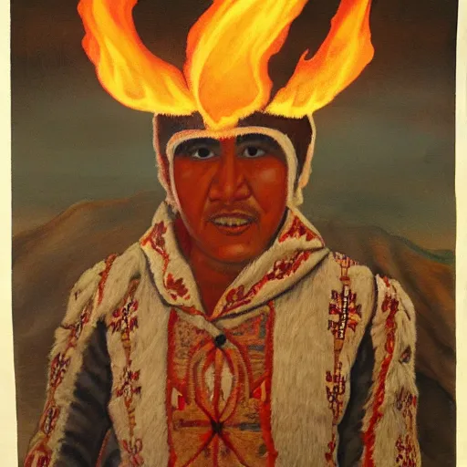 Image similar to Painting of burning Injun