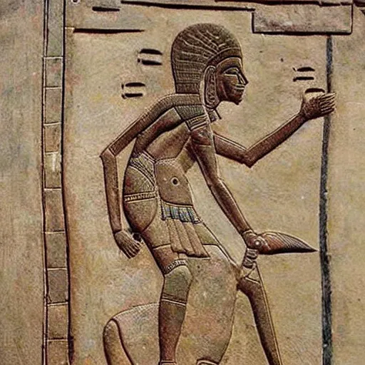 Prompt: an annunaki god on a skateboard, ancient mesopotamian artwork, very intricate, very detailed,