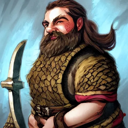 Prompt: dwarf cleric with burns on half of his face, and only half of his beard, plate mail, d&d, fantasy art