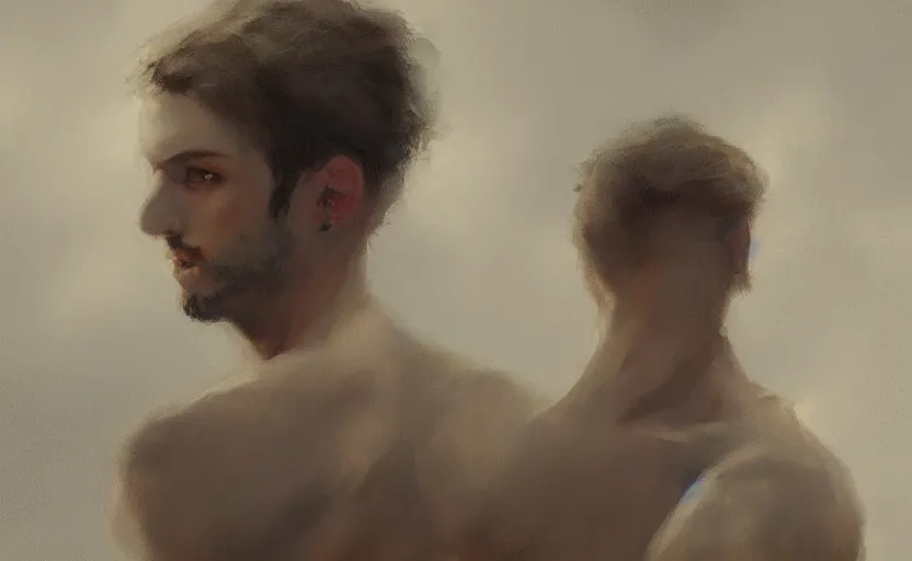 Prompt: a painting of the all father trending on artstation in the style of greg rutkowski, beautiful, young male, sensual, wise, natural skin, leader, 1 9 0 0 s, industrialization, toga, night sky