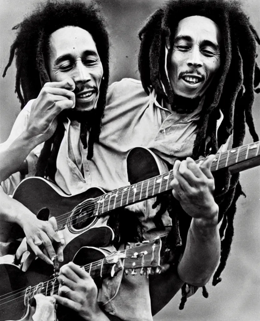 Prompt: bob marley playing the guitar and smoking