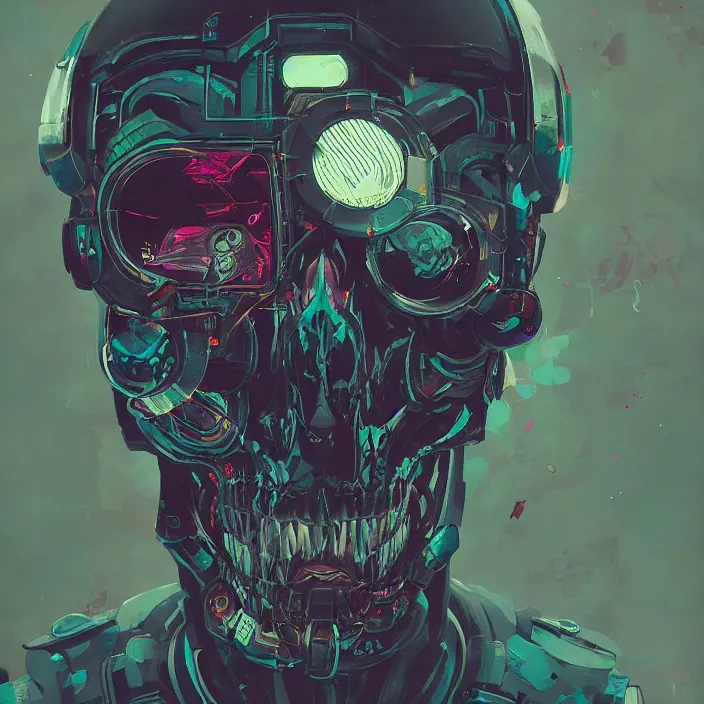 Image similar to a beautiful painting of a cyberpunk skull by pascal blanche and sachin teng and julian calle and nekro. in style of colorful comic noir illustration, symmetry, sci fi, hyper detailed. octane render. trending on artstation