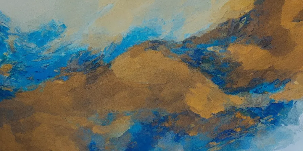 Prompt: abstract finger painting of a beautiful landscape. intricate painting of detailed multiple layers of rocky material. beautiful use of light and shadow to create a sense of depth. using architectural brushwork and a limited earthy color palette.