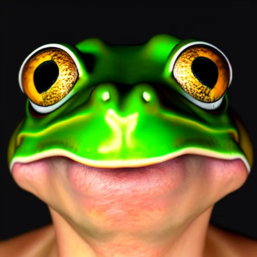 Prompt: human with the head of a frog, photorealistic render 4k