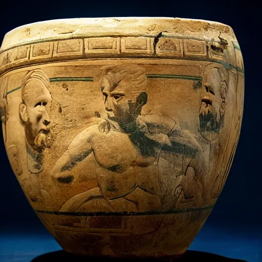 Image similar to a portrait of Lee Kuan Yew on an ancient greek pot found in Athens, British Musuem