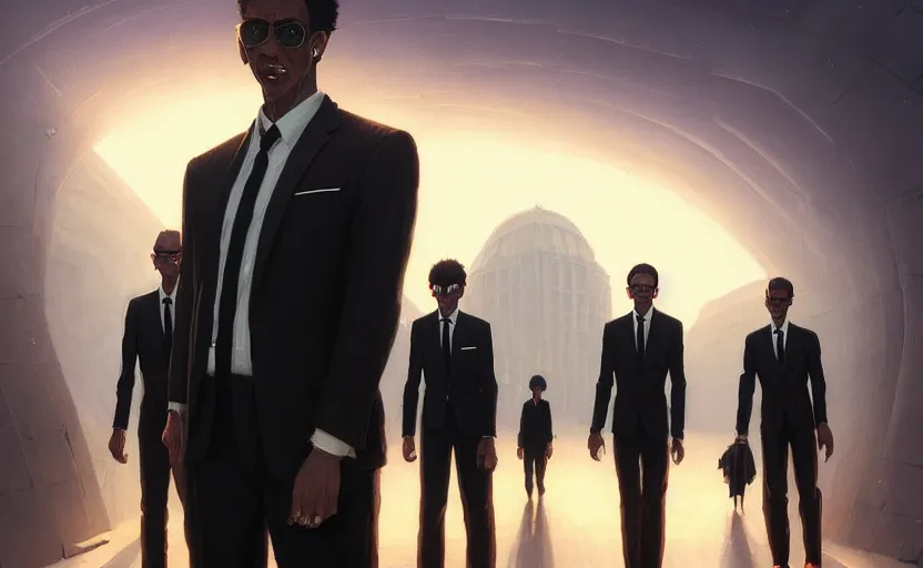 Prompt: highly detailed portrait of men in black, in resident alien, stephen bliss, unreal engine, fantasy art by greg rutkowski, loish, rhads, ferdinand knab, makoto shinkai and lois van baarle, ilya kuvshinov, rossdraws, tom bagshaw, global illumination, radiant light, detailed and intricate environment