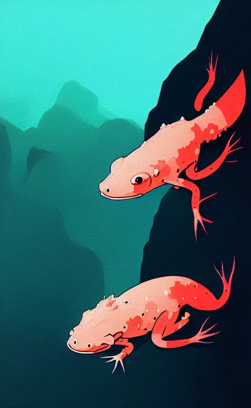 Prompt: axolotl, vector art, illustration, wide angle shot, by greg rutkowski