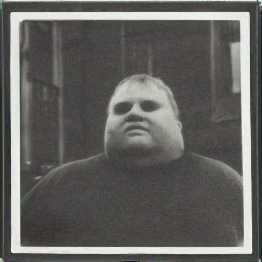 Prompt: polaroid portrait of a fat man by andy warhol. holga