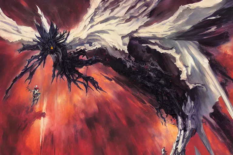 Image similar to evangelion berserk, painting by vance kovacs, justin sweet