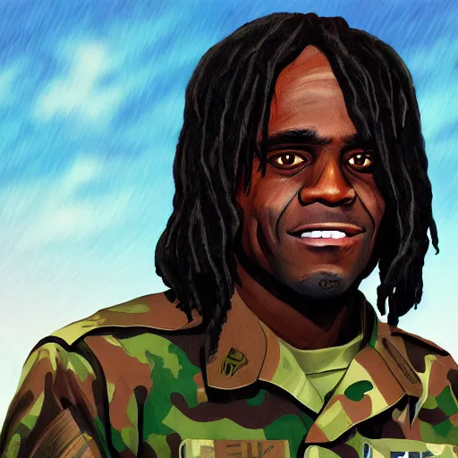 Image similar to chief keef in the military digital art very detailed 4 k detailed super realistic