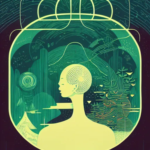 Image similar to a wandering mind, logo, simple white background victo ngai, kilian eng