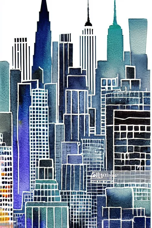 Image similar to minimalist watercolor art of new york skyline, illustration, vector art