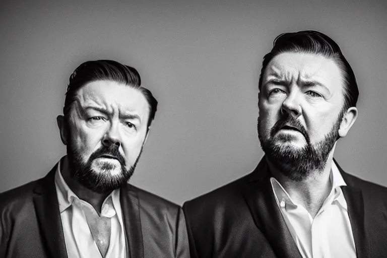 Image similar to an 8 5 mm portrait of ricky gervais as a 1 7 0 0's gangster by gustave baumann, lomography lady grey, ultra realistic, beautiful lighting, dramatic, noise, film