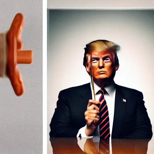Image similar to photo of donald trump, kodak portra 4 0 0, donald trump wearing a suit of knight ’ s armor, two arms, two legs, symmetrical face, donald trump ’ s face, donald trump, donald trump holding a mythical sword