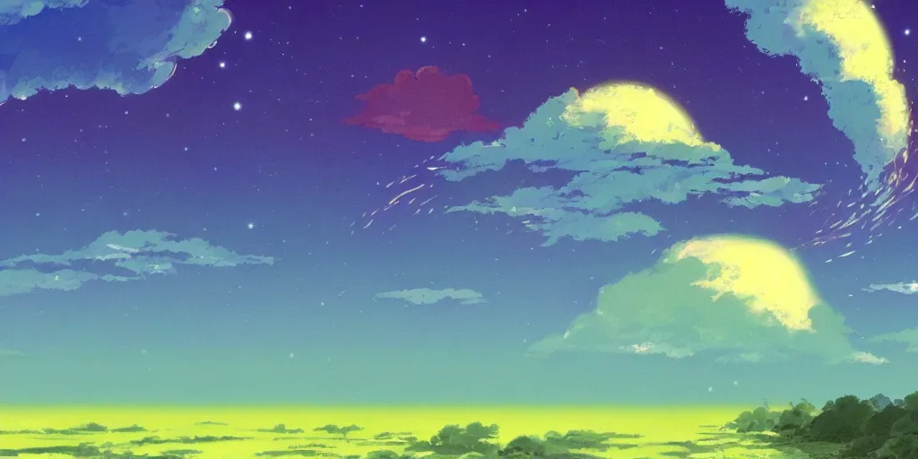 Prompt: lo - fi nuclear explosion to study and chill to, wallpaper, studio ghibli, anime, pastel colors
