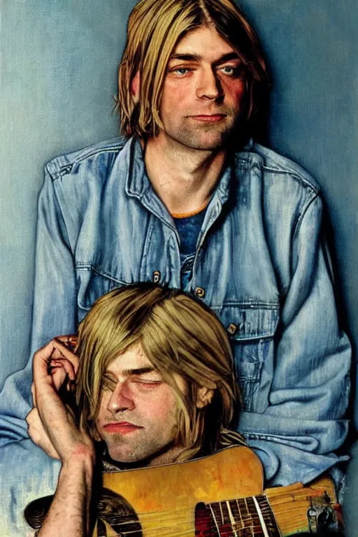 Image similar to kurt cobain from nirvana painted by norman rockwell