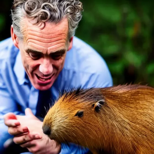 Prompt: Jordan Peterson petting a capybara while screaming