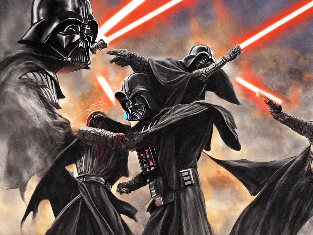 Prompt: Frodo fighting Darth Vader