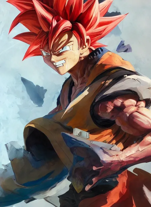 Image similar to semi reallistic gouache gesture painting, by yoshitaka amano, by ruan jia, by Conrad roset, by dofus online artists, detailed anime 3d render of goku super sayian3 , goku, portrait, cgsociety, artstation, rococo mechanical, Digital reality, sf5 ink style, dieselpunk atmosphere, gesture drawn