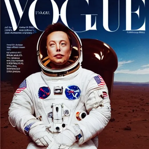 Prompt: a portrait of elon musk as an astronaut in mars, vogue magazine cover, highly detailed