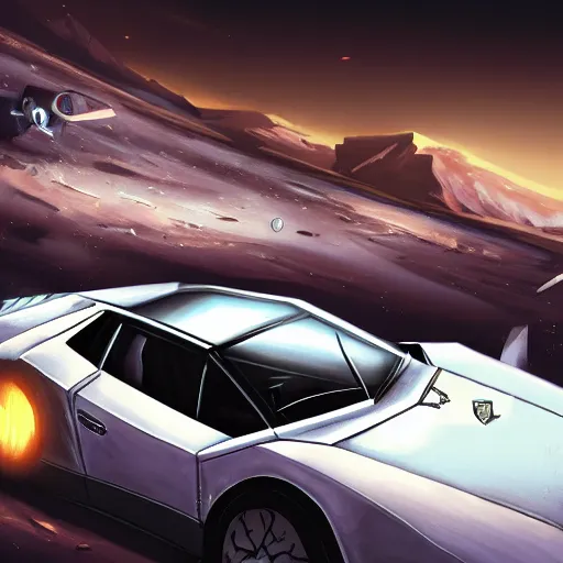 Image similar to harry potter driving a lamborghini in a space station on mars, highly detailed, digital art, trending on artstation