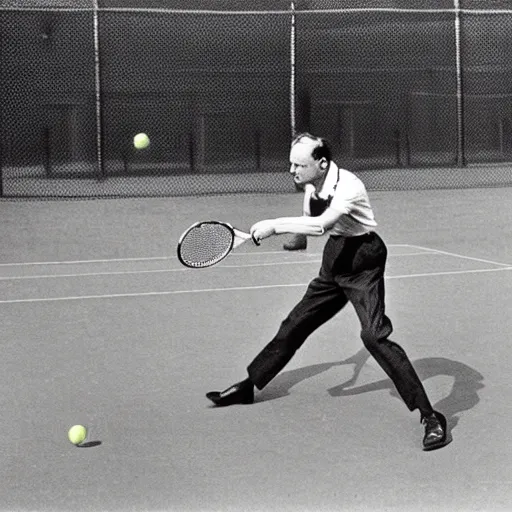 Image similar to Photograph of a tennis match between Winston Churchill and Adolf Hitler