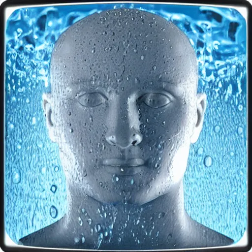 Image similar to icon of a realistic human head made out of water