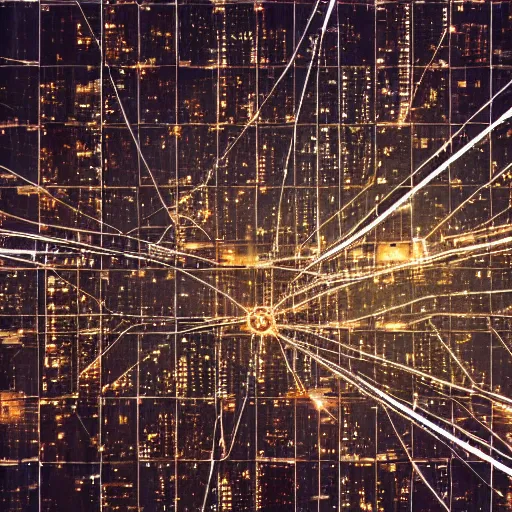 Image similar to photo of a power grid at night birds eye view inception cinematic
