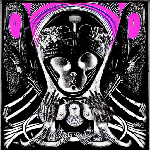 Image similar to post - punk new age album cover, psychedelic, black white pink, magic, giger h. r.