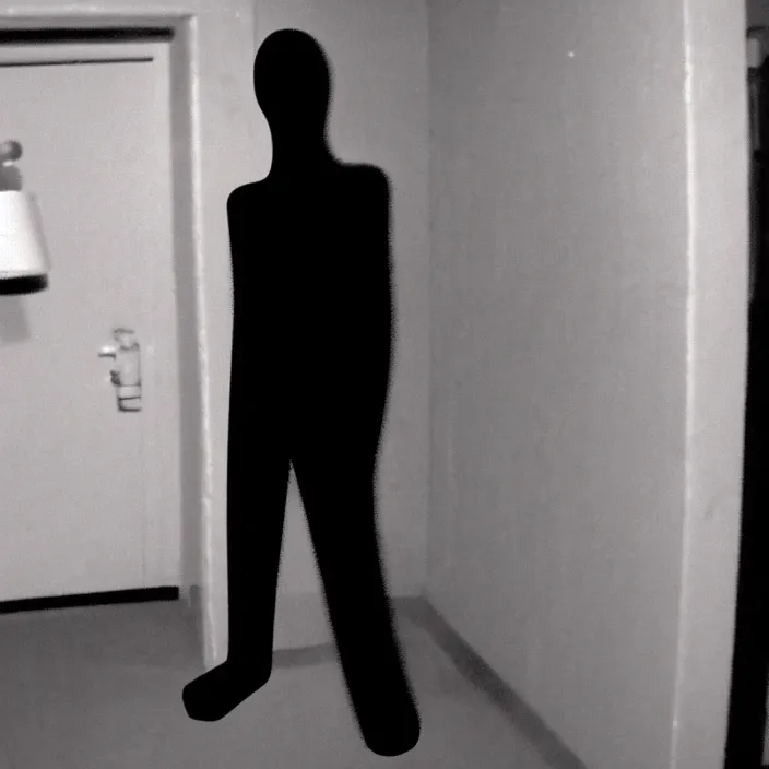 Prompt: cctv footage of a blood red figure standing in the corner of the room, smiling, horror, creepy, uncanny, weird, dark