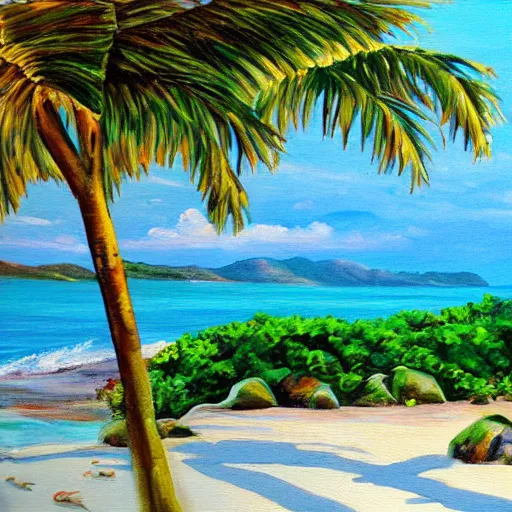 Prompt: saint lucia ocean view ( beautiful ) ( painting )