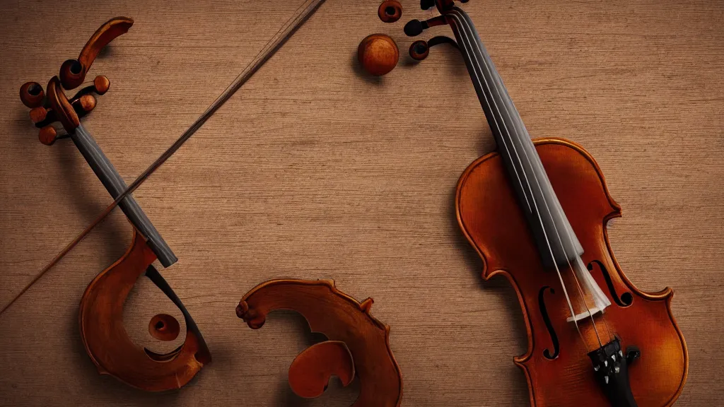 Image similar to a violin on an ancient wood table in victorian house, close up, 3/4 view, beautifull reflexions, detailed, photorealistic, octane render