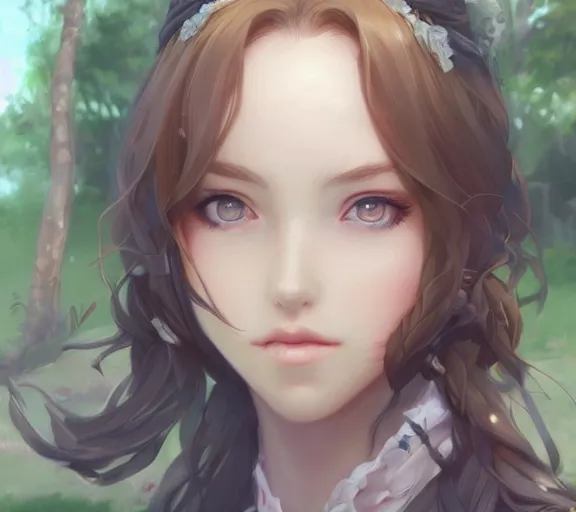 Image similar to a beautiful girl by the cottage in the country, by Artgerm Lau and Krenz Cushart，hyperdetailed, trending on artstation, trending on deviantart