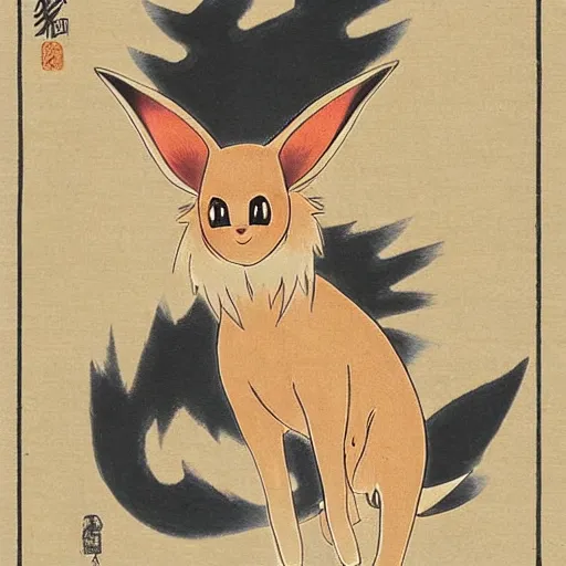 Image similar to Eevee in Japanese art style, nihonga, old Japanese art