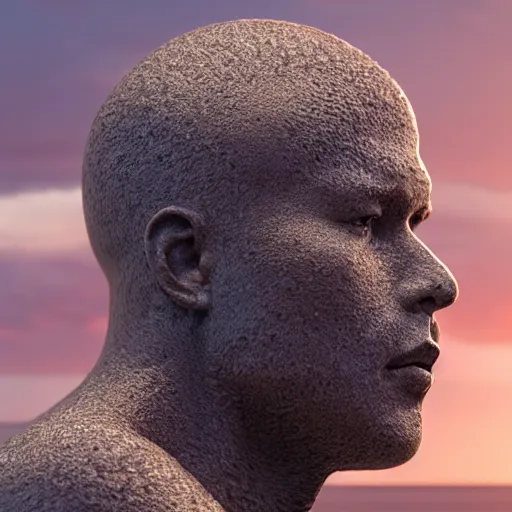 Image similar to a human head sculpture made out of juicy jelly on the ocean water, cinematic, in the style of chad knight, long shot, hyper detailed, hyper realistic, ray tracing, 8 k resolution, sharp focus, realistic water, award winning