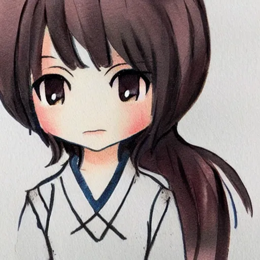 Prompt: beautiful water color concept art of face detailing cute nendoroid girl in the style of japanese wood printing , toon rendering, close-up, no shade, modern art, kyoto animation, manga