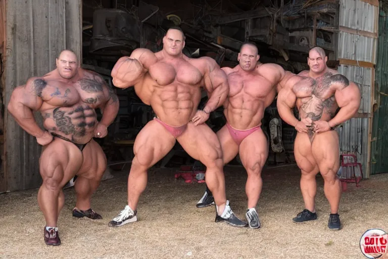 Image similar to strong muscle bulldogs facing directly at the camera outside