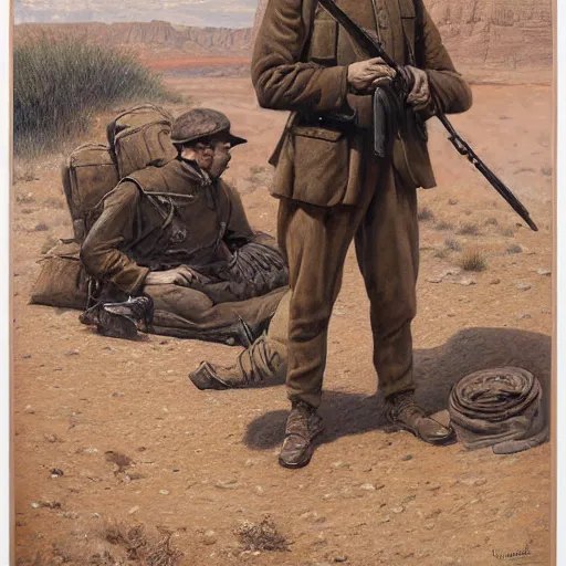 Image similar to a detailed photorealistic sepia - toned color portrait painting of a 1 9 1 7 worried clean - shaven british lieutenant in field gear from the arab bureau in wadi rum, ultra realistic, intricate details, atmospheric, dark, brooding, highly detailed, by clyde caldwell