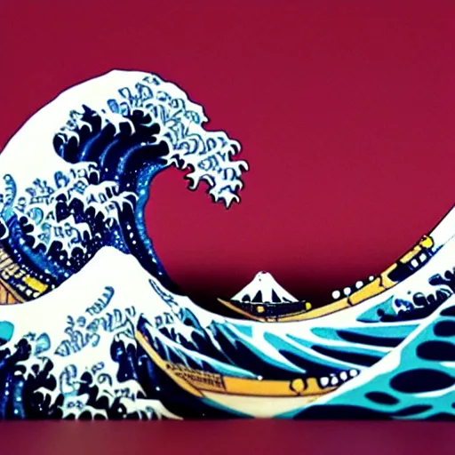 Prompt: great wave off kanagawa, claymation, aardman studios, made of clay