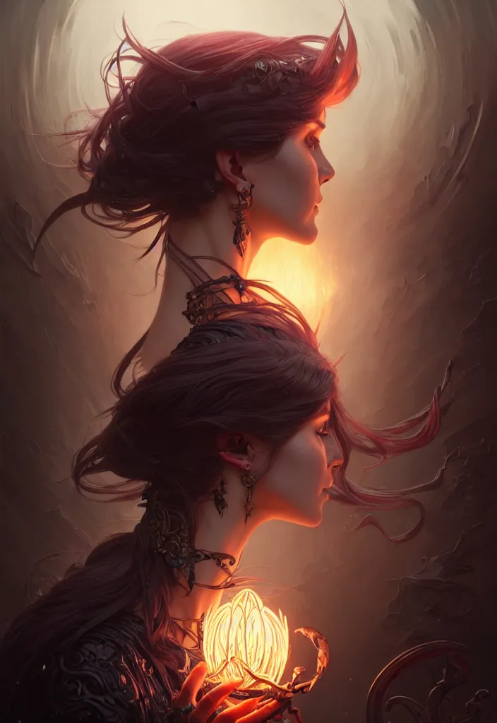 Image similar to Necromancer Sorceress, fantasy magic, undercut hairstyle, dark light night, intricate, elegant, sharp focus, illustration, highly detailed, digital painting, concept art, matte, art by WLOP and Artgerm and Greg Rutkowski and Alphonse Mucha, masterpiece