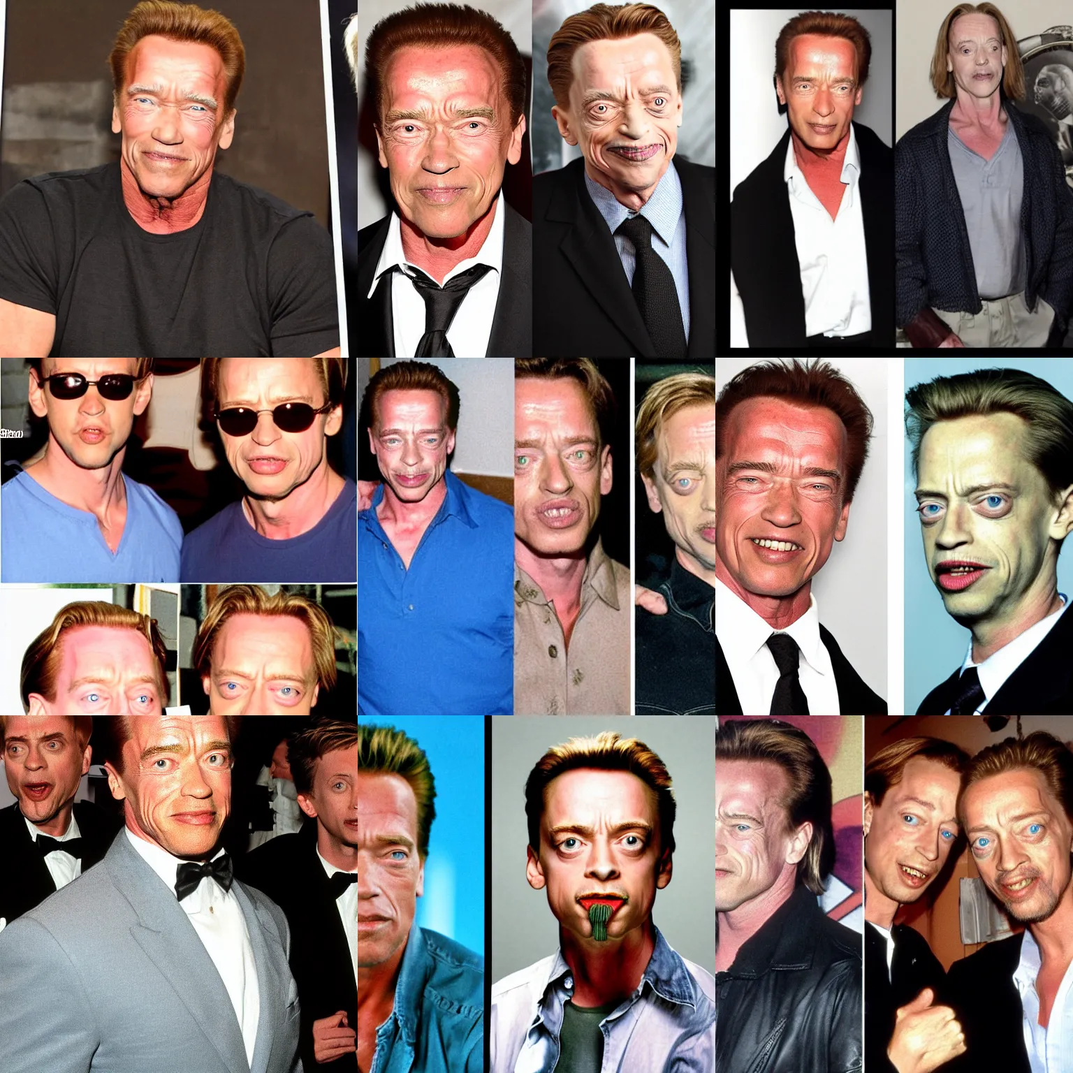 Prompt: arnold schwarzenegger fused with macaulay culkin and steve buscemi